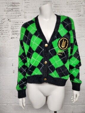 Justice Wicked Size XL 16/18 Fuzzy Argyle Pattern Button Down Sweater Cardigan